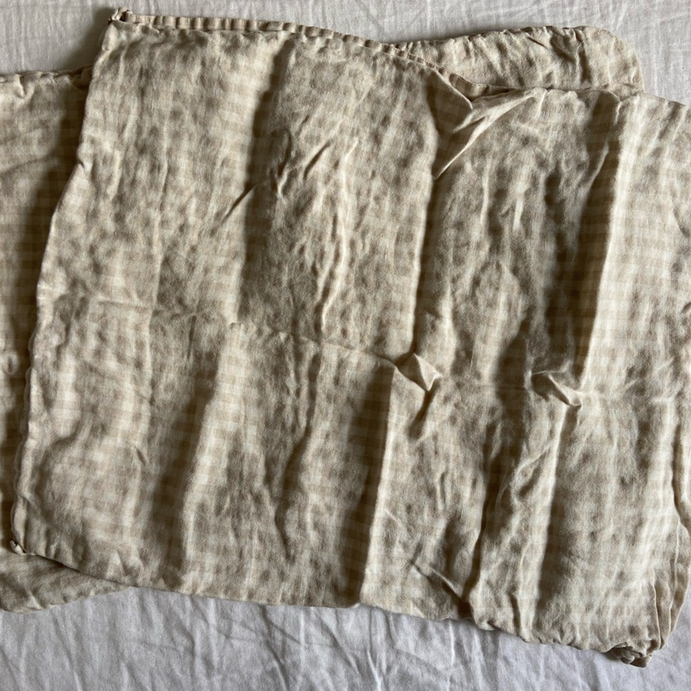 Mushroom gingham linen standard pillowcases envelope closure set of 2